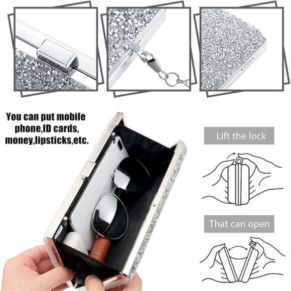 BRAND NEW 4 Pc Women Rhinestone Clutch Bag Bling Earring Necklace Bracelet Set - Picture 2 of 7